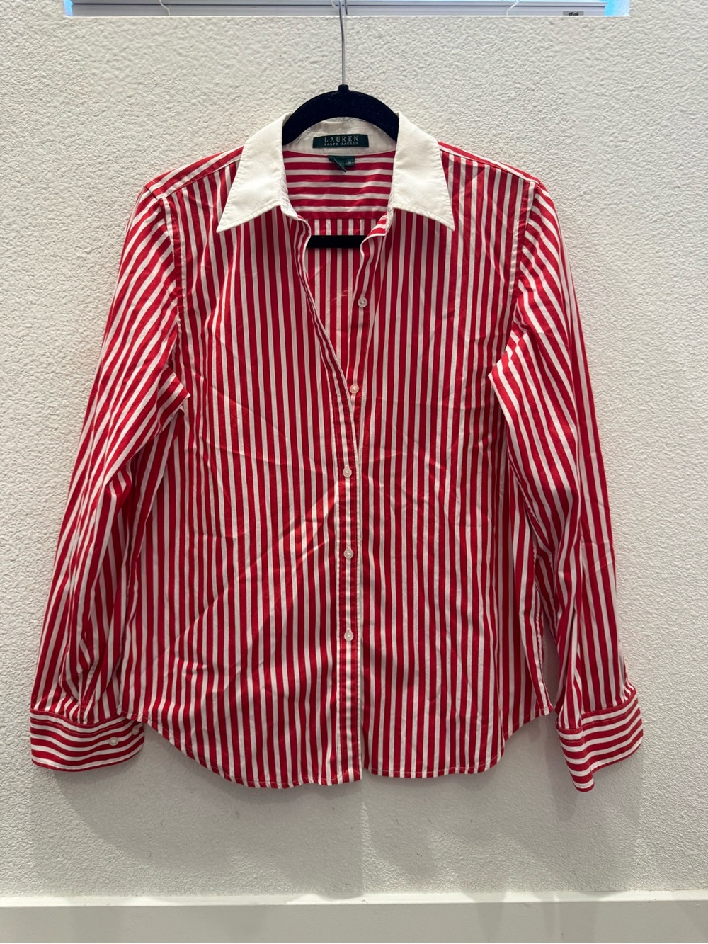 Lauren Ralph Lauren red-and-white vertical striped button-down shirt